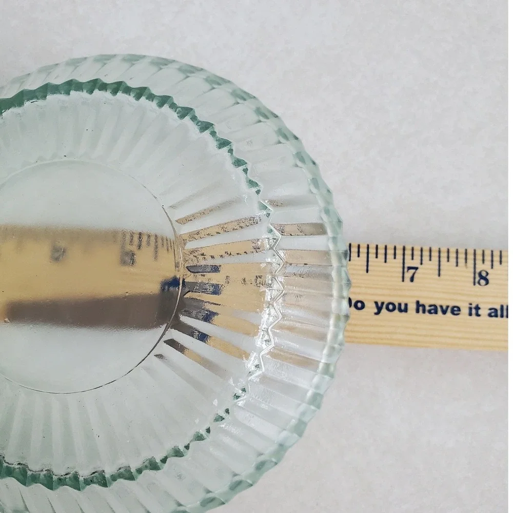Cottagecore Glass Serving Bowl Light Green Ribbed Scalloped Edge Vintage Style